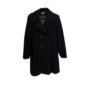 DKNY Coat Womens Size 10 Black Double Breasted Peacoat Mid Length Wool Cashmere